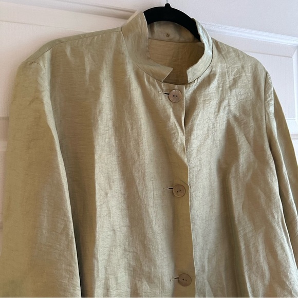 Peter Cohen Silk Linen Blazer Jacket Size Medium Yellow Sheen Mature Lagenlook - Picture 3 of 9